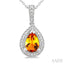 Silver Pear Shape Gemstone & Diamond Pendant