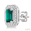 Silver Emerald Shape Gemstone & Diamond Earrings