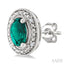Silver Oval Shape Gemstone & Diamond Earrings