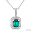 Silver Emerald Shape Gemstone & Diamond Pendant