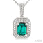 Silver Emerald Shape Gemstone & Diamond Pendant