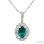 Silver Oval Shape Gemstone & Diamond Pendant