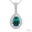 Silver Pear Shape Gemstone & Diamond Pendant