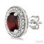 Silver Oval Shape Gemstone & Diamond Earrings