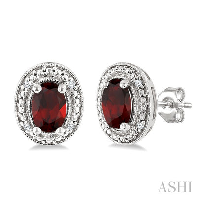 Silver Oval Shape Gemstone & Diamond Earrings