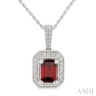 Silver Emerald Shape Gemstone & Diamond Pendant