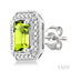 Silver Emerald Shape Gemstone & Diamond Earrings