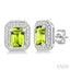 Silver Emerald Shape Gemstone & Diamond Earrings