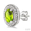 Silver Oval Shape Gemstone & Diamond Earrings