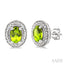 Silver Oval Shape Gemstone & Diamond Earrings