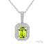 Silver Emerald Shape Gemstone & Diamond Pendant