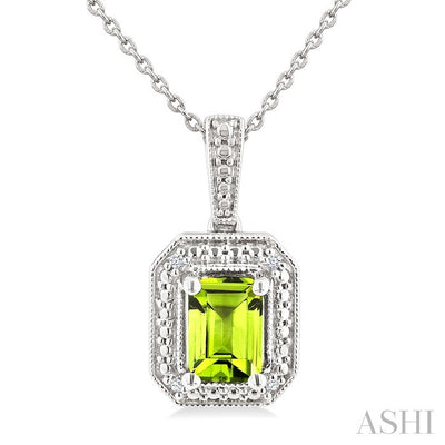 Silver Emerald Shape Gemstone & Diamond Pendant