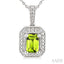 Silver Emerald Shape Gemstone & Diamond Pendant