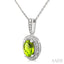 Silver Oval Shape Gemstone & Diamond Pendant