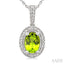 Silver Oval Shape Gemstone & Diamond Pendant