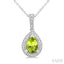 Silver Pear Shape Gemstone & Diamond Pendant