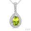 Silver Pear Shape Gemstone & Diamond Pendant