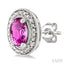 Silver Oval Shape Gemstone & Diamond Earrings