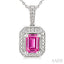 Silver Emerald Shape Gemstone & Diamond Pendant
