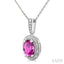 Silver Oval Shape Gemstone & Diamond Pendant