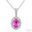 Silver Oval Shape Gemstone & Diamond Pendant