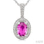 Silver Oval Shape Gemstone & Diamond Pendant