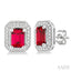 Silver Emerald Shape Gemstone & Diamond Earrings