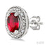 Silver Oval Shape Gemstone & Diamond Earrings