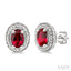 Silver Oval Shape Gemstone & Diamond Earrings