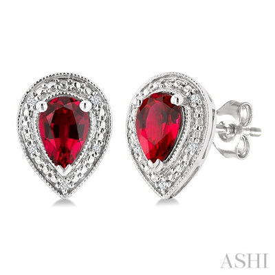 Silver Pear Shape Gemstone & Diamond Earrings