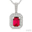 Silver Emerald Shape Gemstone & Diamond Pendant