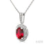 Silver Oval Shape Gemstone & Diamond Pendant