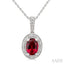 Silver Oval Shape Gemstone & Diamond Pendant