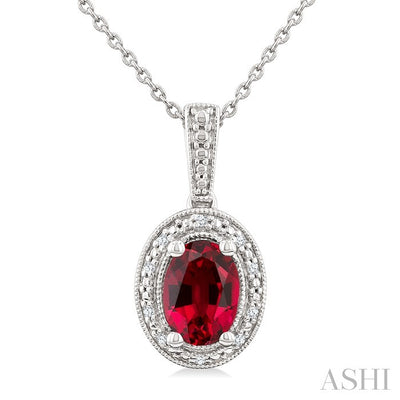 Silver Oval Shape Gemstone & Diamond Pendant