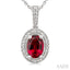 Silver Oval Shape Gemstone & Diamond Pendant