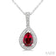 Silver Pear Shape Gemstone & Diamond Pendant