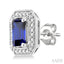 Silver Emerald Shape Gemstone & Diamond Earrings