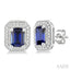 Silver Emerald Shape Gemstone & Diamond Earrings