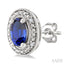 Silver Oval Shape Gemstone & Diamond Earrings