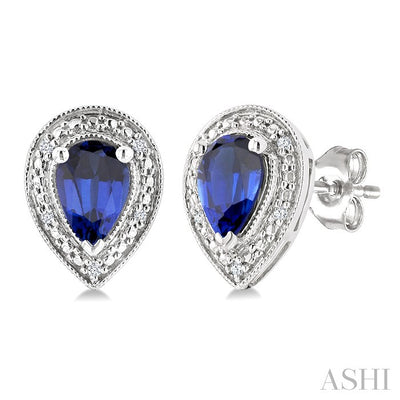 Silver Pear Shape Gemstone & Diamond Earrings