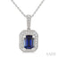 Silver Emerald Shape Gemstone & Diamond Pendant