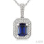 Silver Emerald Shape Gemstone & Diamond Pendant