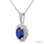 Silver Oval Shape Gemstone & Diamond Pendant