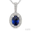 Silver Oval Shape Gemstone & Diamond Pendant