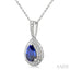 Silver Pear Shape Gemstone & Diamond Pendant