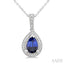 Silver Pear Shape Gemstone & Diamond Pendant