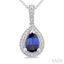 Silver Pear Shape Gemstone & Diamond Pendant