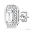 Silver Emerald Shape Gemstone & Diamond Earrings