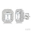 Silver Emerald Shape Gemstone & Diamond Earrings