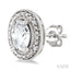 Silver Oval Shape Gemstone & Diamond Earrings